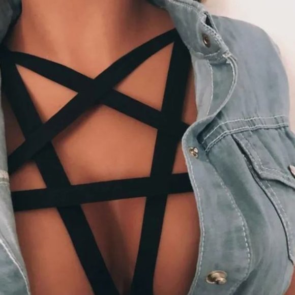 Strappy Elastic Pentagram Chest Harness Size Large - Picture 2 of 7